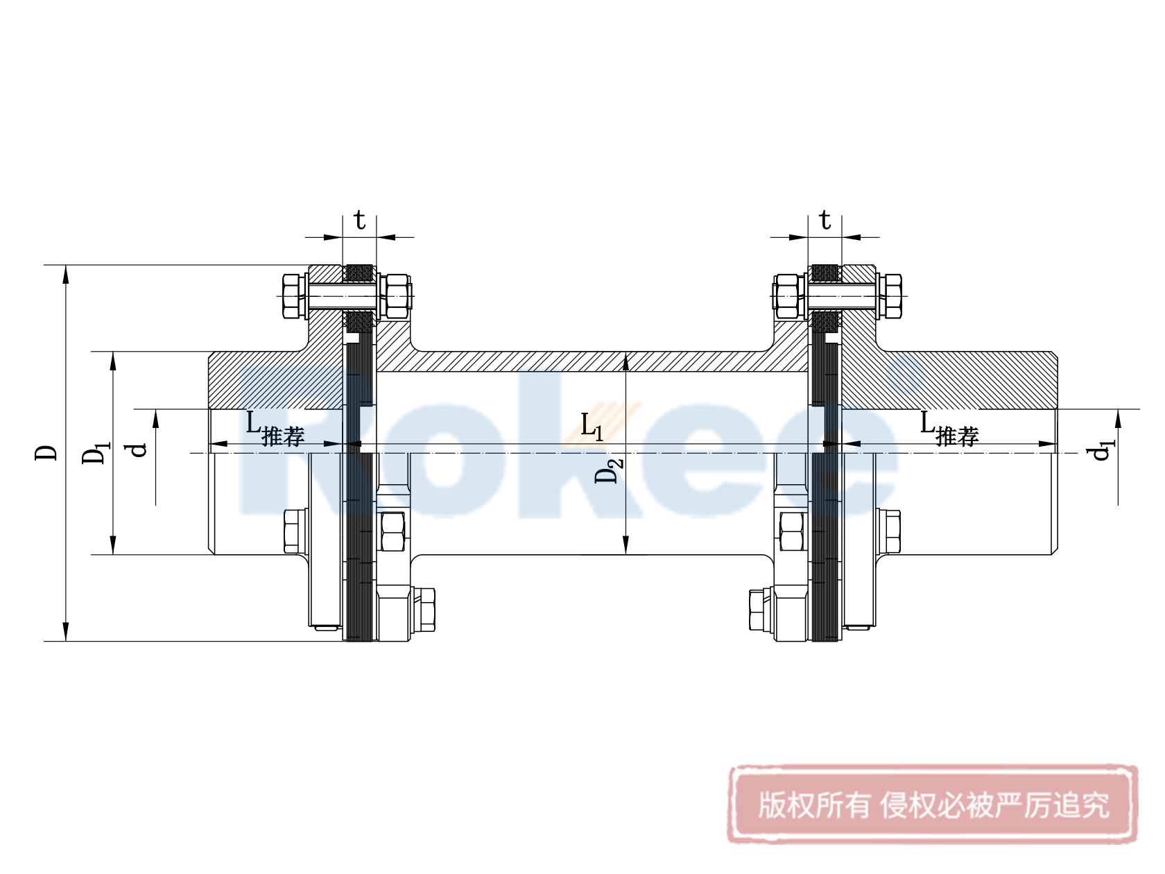 杭州JMIIJ联轴器-JMⅡJ型带中间轴不带沉孔膜片联轴器